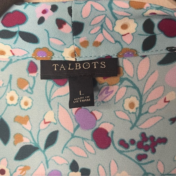 Talbots Blue Floral Flutter Sleeve Tie Top Women’s Size L - Picture 5 of 6